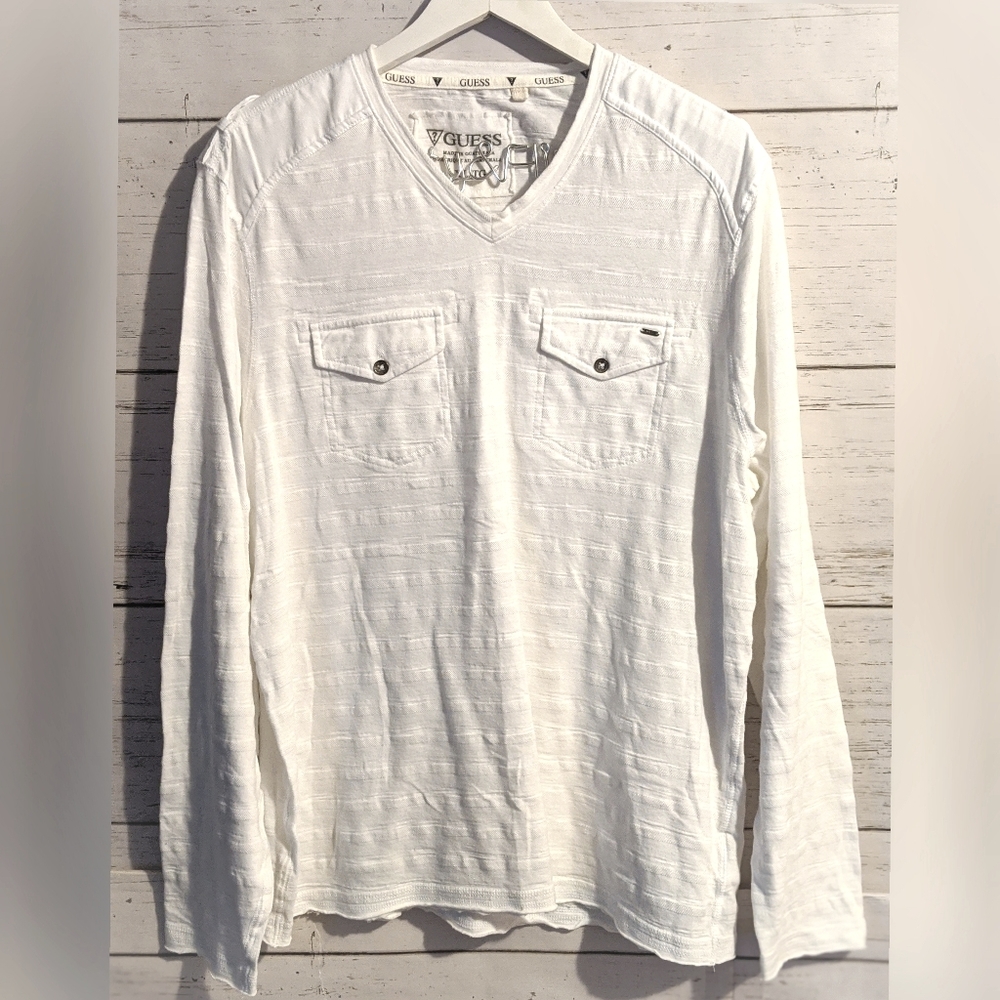 Guess Top | White Long Sleeve V-neck.
